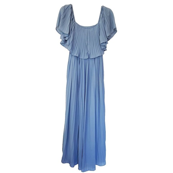 Soieblu Dresses & Skirts - Soieblu Pleated Dress Off Shoulder Elastic Sky Blue‎ Long Womens Sz Small